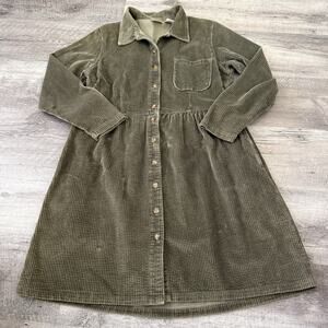 LL Bean Wide Wale Corduroy Shirt Dress Womens Sz 8 Sage Green Button-Up Academia